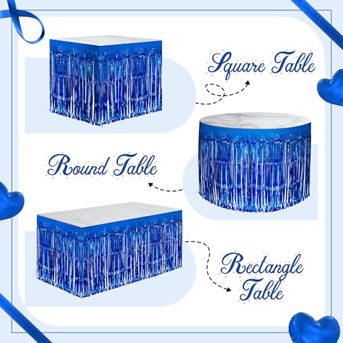 Watch Me Fly 2 Pack Dark Blue Table Skirts, 29x108" Metallic Foil Tinsel Fringe Table Skirts for Rectangle Tables Streamer Curtains Backdrop, Party Decorations for Birthdays Weddings Holidays - Image 4