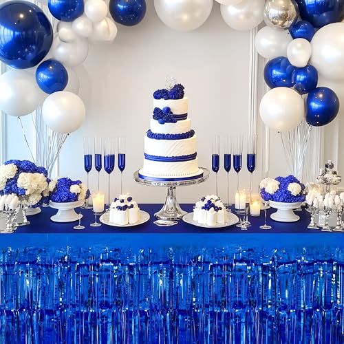 Watch Me Fly 2 Pack Dark Blue Table Skirts, 29x108" Metallic Foil Tinsel Fringe Table Skirts for Rectangle Tables Streamer Curtains Backdrop, Party Decorations for Birthdays Weddings Holidays - Image 5