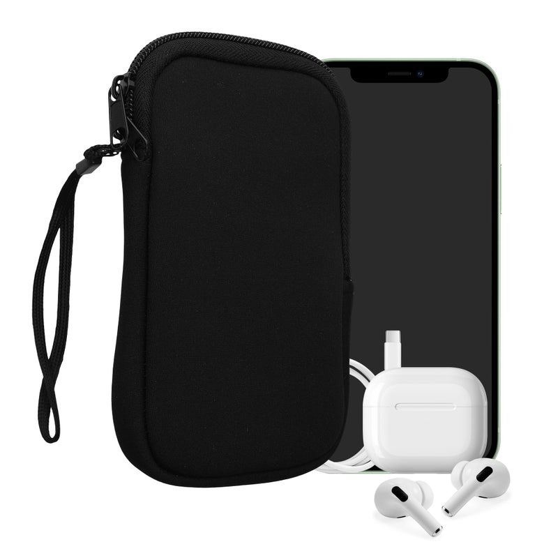 kwmobile Neoprene Phone Pouch Size L - 6.5" - Universal Cell Sleeve Mobile Bag with Zipper, Wrist Strap - Black - Image 1