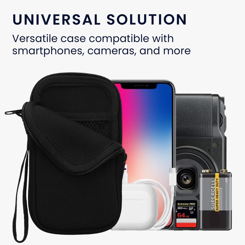 kwmobile Neoprene Phone Pouch Size L - 6.5" - Universal Cell Sleeve Mobile Bag with Zipper, Wrist Strap - Black - Image 4