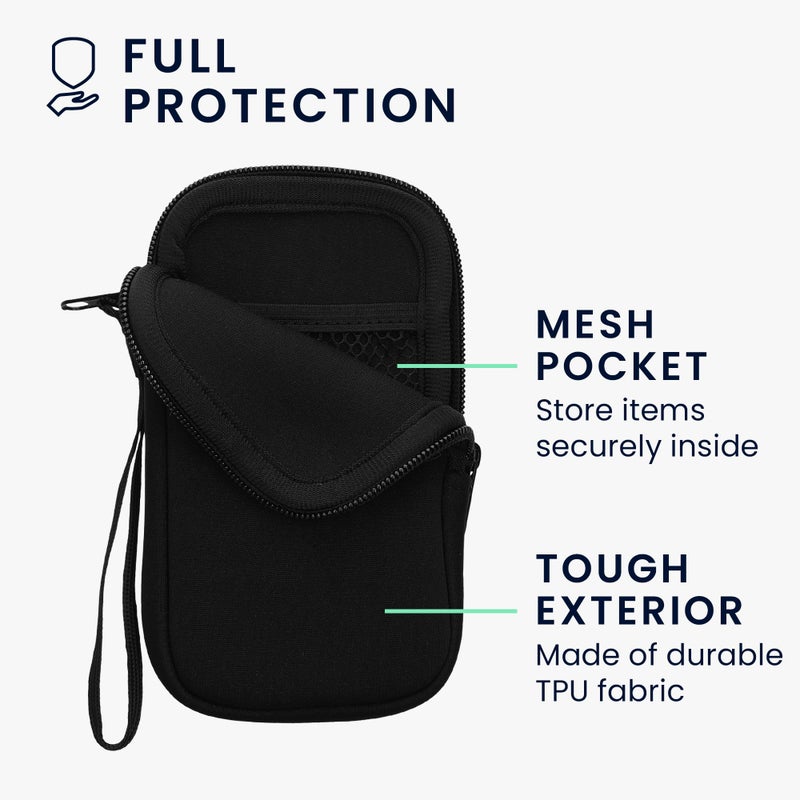 kwmobile Neoprene Phone Pouch Size L - 6.5" - Universal Cell Sleeve Mobile Bag with Zipper, Wrist Strap - Black - Image 3