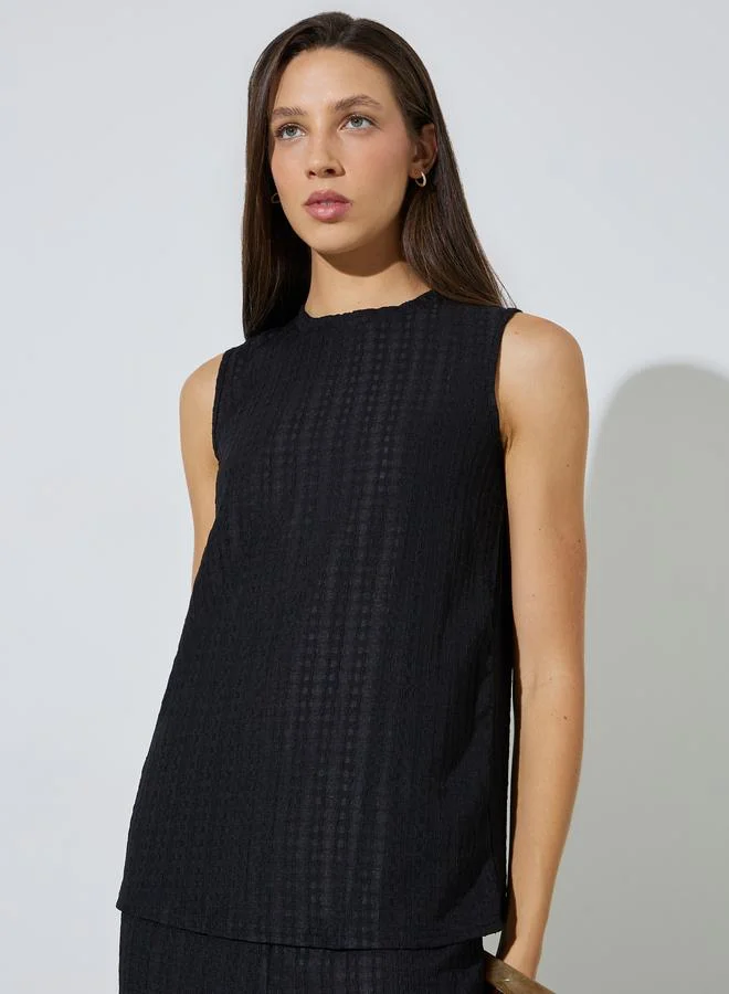 Styli Black Sleeveless Textured Top and Trousers Co-ord Set