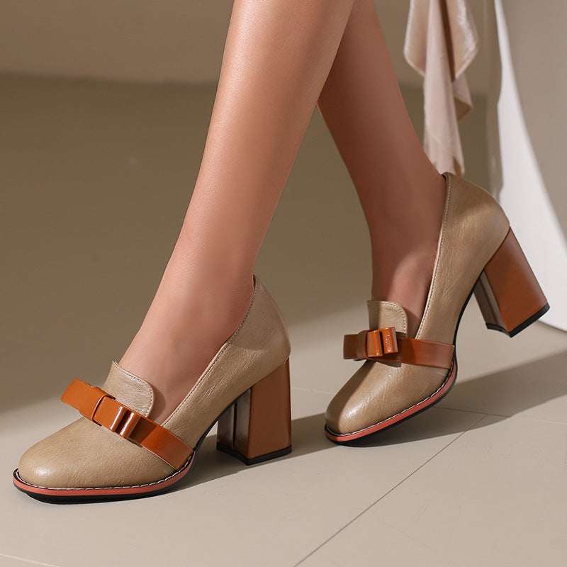 Wish Foreign Order 2025 Spring And Autum High-Heeled Bow 33-48 Size Professional Slip-On Thick-Heeled Shoes For Women - Image 4