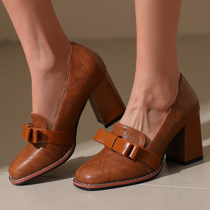 Wish Foreign Order 2025 Spring And Autum High-Heeled Bow 33-48 Size Professional Slip-On Thick-Heeled Shoes For Women - Image 5
