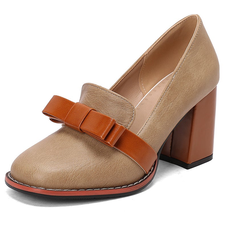 Wish Foreign Order 2025 Spring And Autum High-Heeled Bow 33-48 Size Professional Slip-On Thick-Heeled Shoes For Women - Image 1