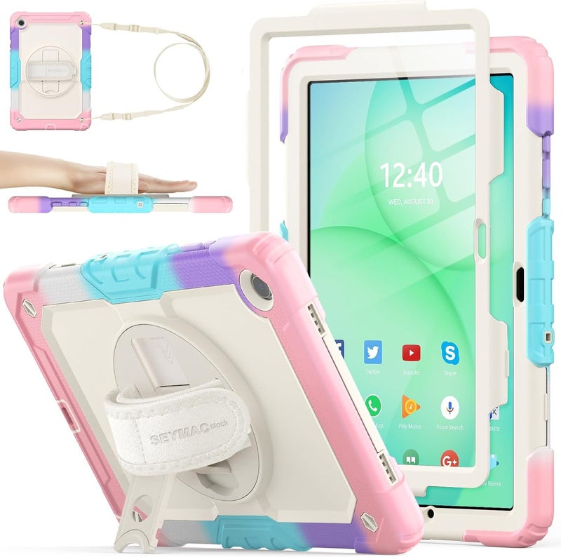 SEYMAC Case for Galaxy Tab S9 Plus /S9 FE Plus/S10 Plus 12.4'', with Screen Protector Pencil Holder [360 Rotating Hand Strap] &Stand, Drop-Proof, Yellowish+Pink - Image 1