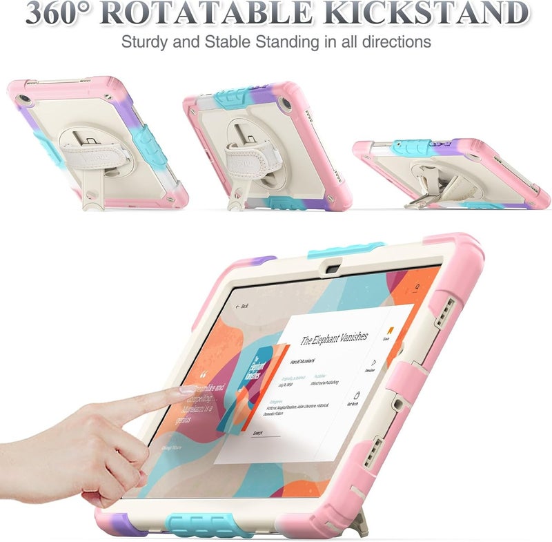 SEYMAC Case for Galaxy Tab S9 Plus /S9 FE Plus/S10 Plus 12.4'', with Screen Protector Pencil Holder [360 Rotating Hand Strap] &Stand, Drop-Proof, Yellowish+Pink - Image 5