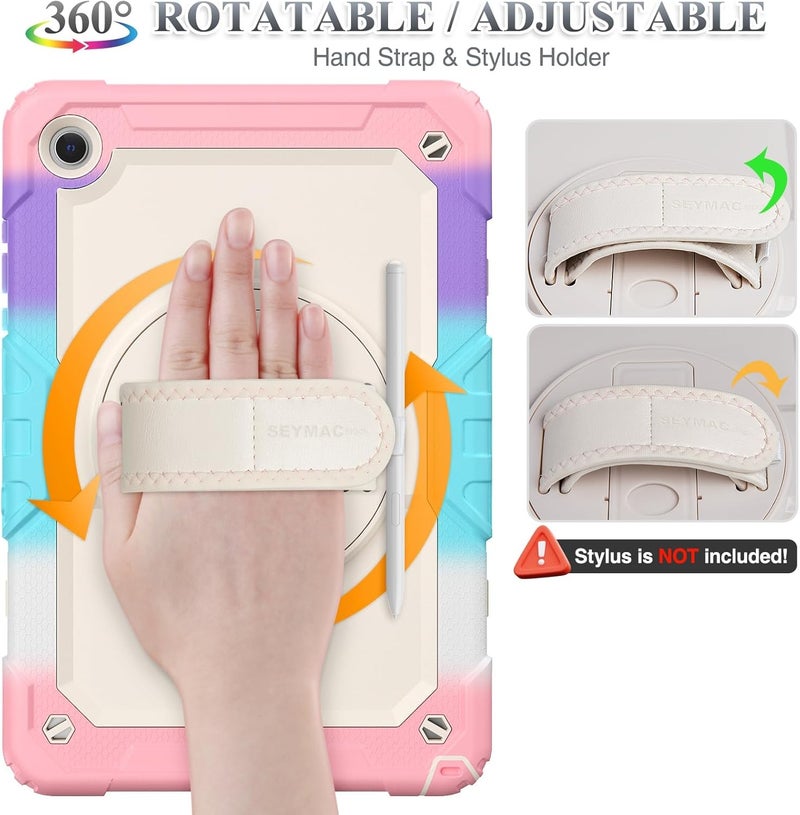 SEYMAC Case for Galaxy Tab S9 Plus /S9 FE Plus/S10 Plus 12.4'', with Screen Protector Pencil Holder [360 Rotating Hand Strap] &Stand, Drop-Proof, Yellowish+Pink - Image 3