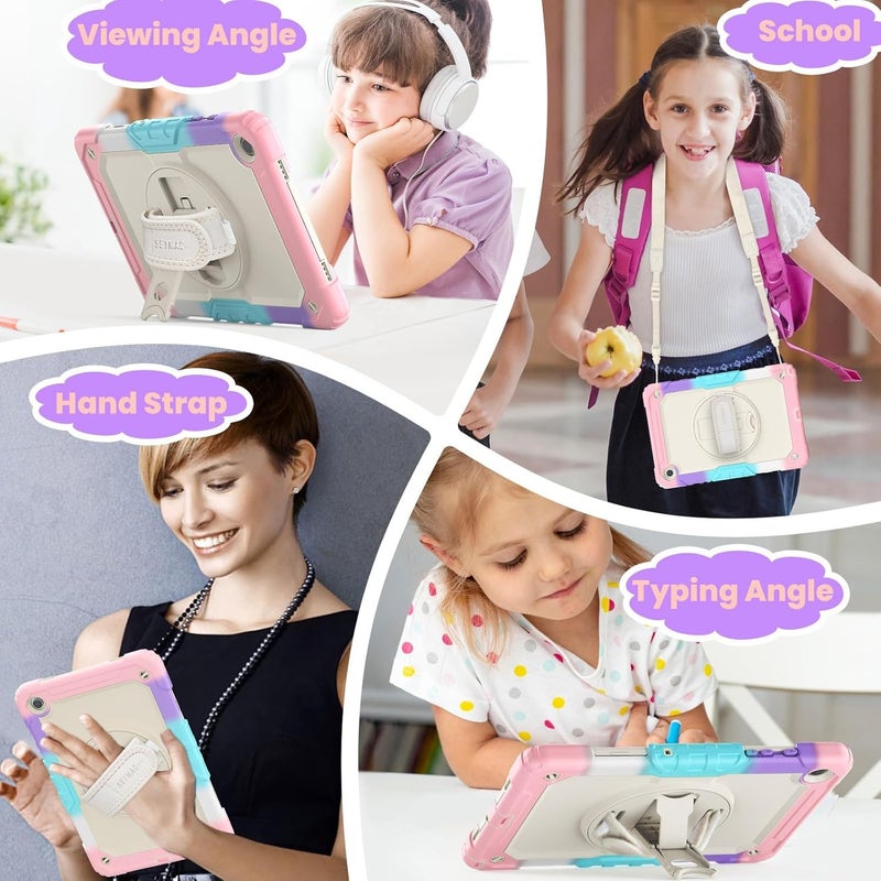 SEYMAC Case for Galaxy Tab S9 Plus /S9 FE Plus/S10 Plus 12.4'', with Screen Protector Pencil Holder [360 Rotating Hand Strap] &Stand, Drop-Proof, Yellowish+Pink - Image 4