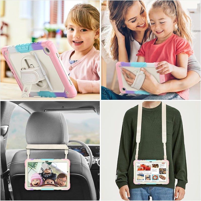 SEYMAC Case for Galaxy Tab S9 Plus /S9 FE Plus/S10 Plus 12.4'', with Screen Protector Pencil Holder [360 Rotating Hand Strap] &Stand, Drop-Proof, Yellowish+Pink - Image 2