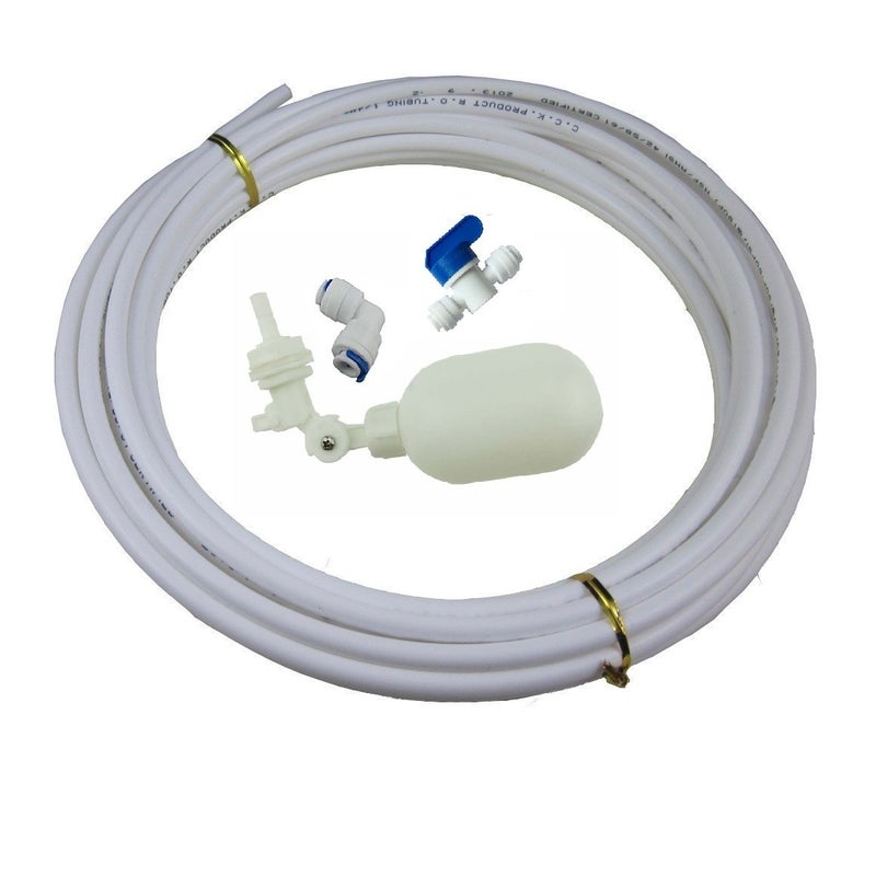 Liimevvon 14 inch Tube Float Valve Kit for RO Water Reverse Osmosis System water filter Push in to Connect Pipe Hose Tube Fittingsball valve L15 feet pipe white