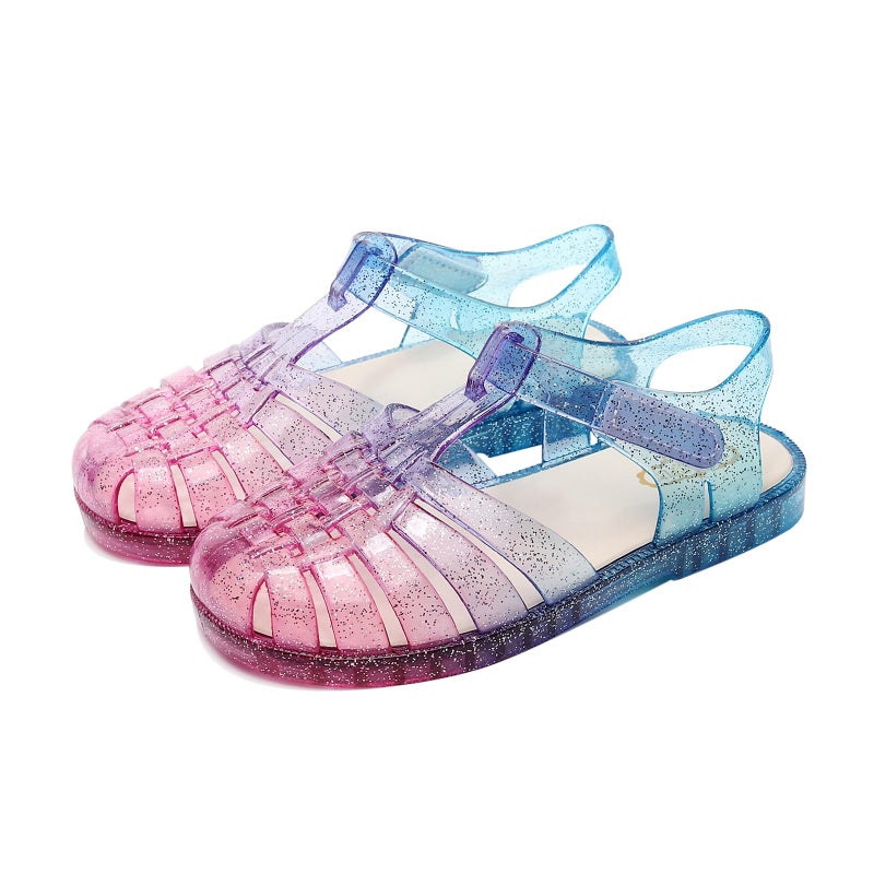 TANDEFLY Jelly Sandals for Girls,Closed Toe Princess Costume Summer Dress Shoes Fisherman Water Beach Rubber Sole Flat Sandals for Toddler Little Kid Big Kid - Image 1