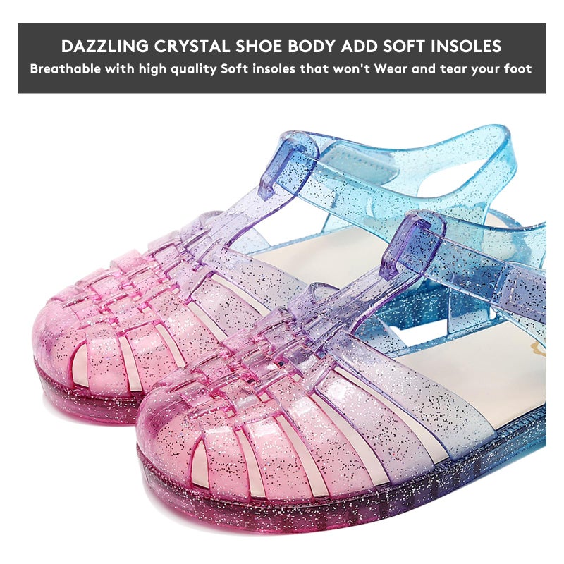 TANDEFLY Jelly Sandals for Girls,Closed Toe Princess Costume Summer Dress Shoes Fisherman Water Beach Rubber Sole Flat Sandals for Toddler Little Kid Big Kid - Image 2
