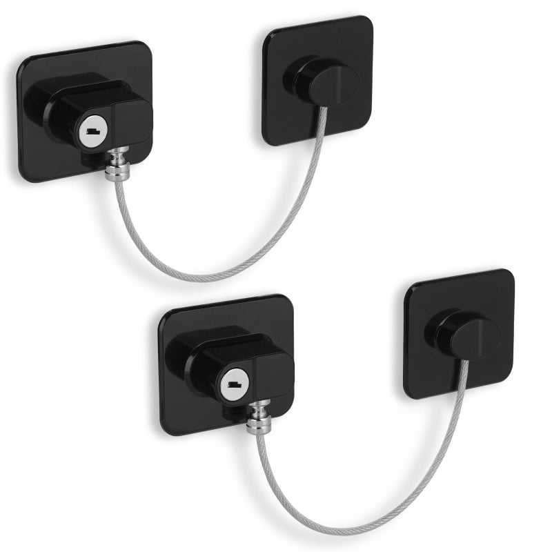 CTEOUNPT Fridge Lock with Key, Safety Lock for Refrigerator, Cabinet, Drawer, Window â€“ Easy to Install, No Drilling(2 Pack, Rectangle Black) - Image 1