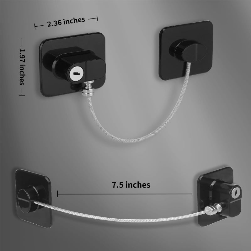 CTEOUNPT Fridge Lock with Key, Safety Lock for Refrigerator, Cabinet, Drawer, Window â€“ Easy to Install, No Drilling(2 Pack, Rectangle Black) - Image 2