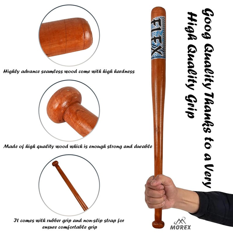 MOVEX Morex Wooden Baseball Bat | 32 Inch - Heavy Duty Solid Wood Sports Bat for Baseball Practice, Training & Matches | Durable Self-Defense Baseball Bat for Adults & Youth Players (Kashmiri Wood) - Image 2