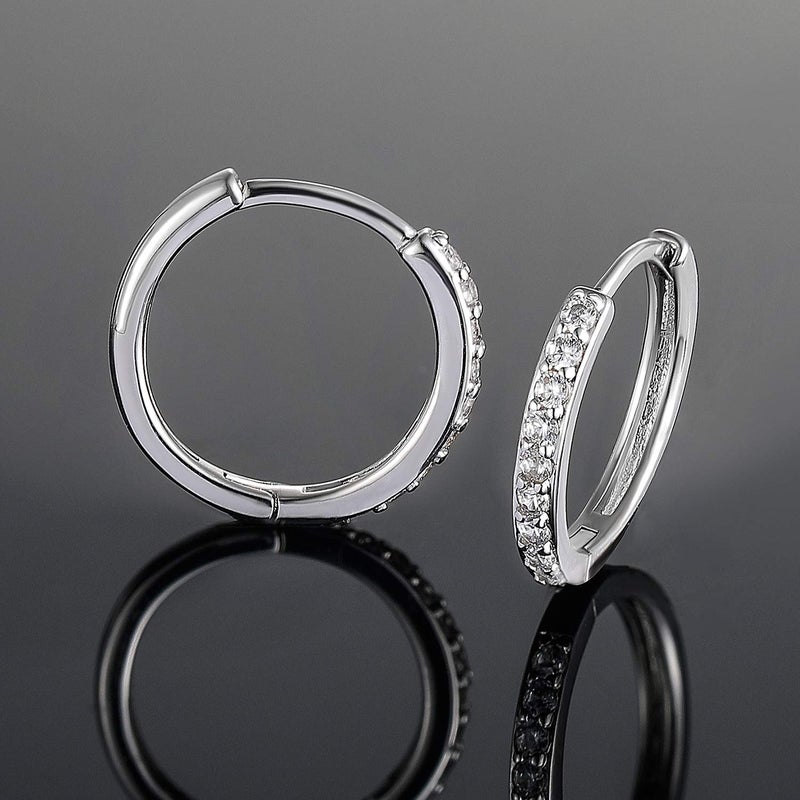 MDFUN 18K White Gold Plated Cubic Zirconia Tiny Huggie Hoop Earrings Pack for women men 4 Pairs - Image 5