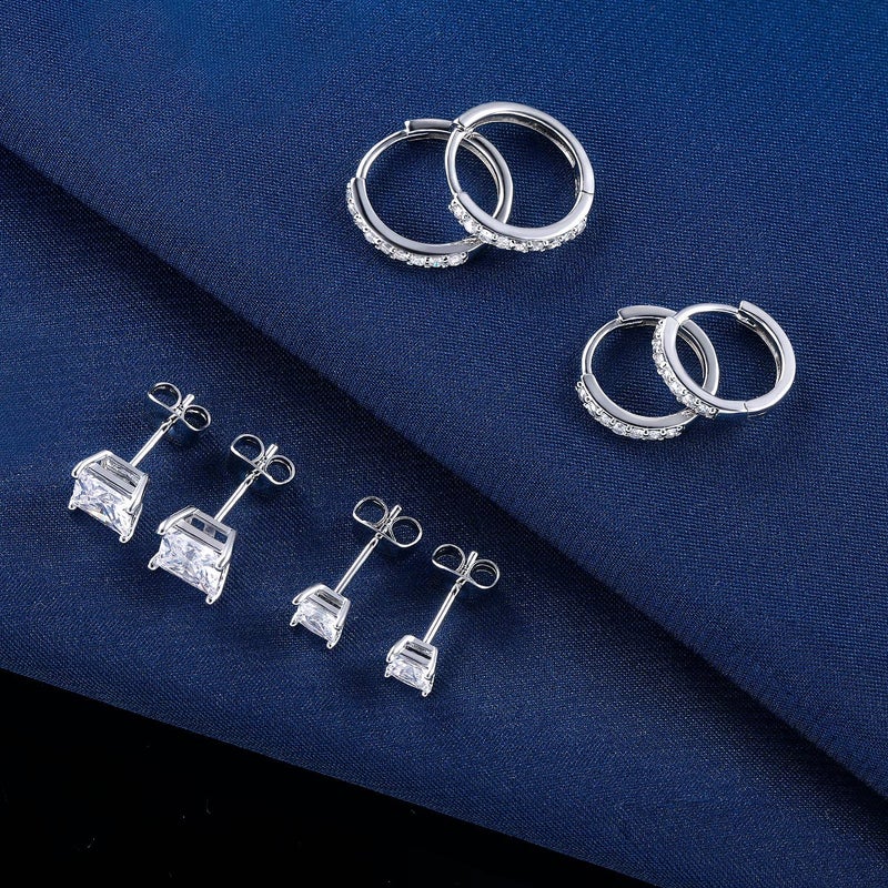MDFUN 18K White Gold Plated Cubic Zirconia Tiny Huggie Hoop Earrings Pack for women men 4 Pairs - Image 4