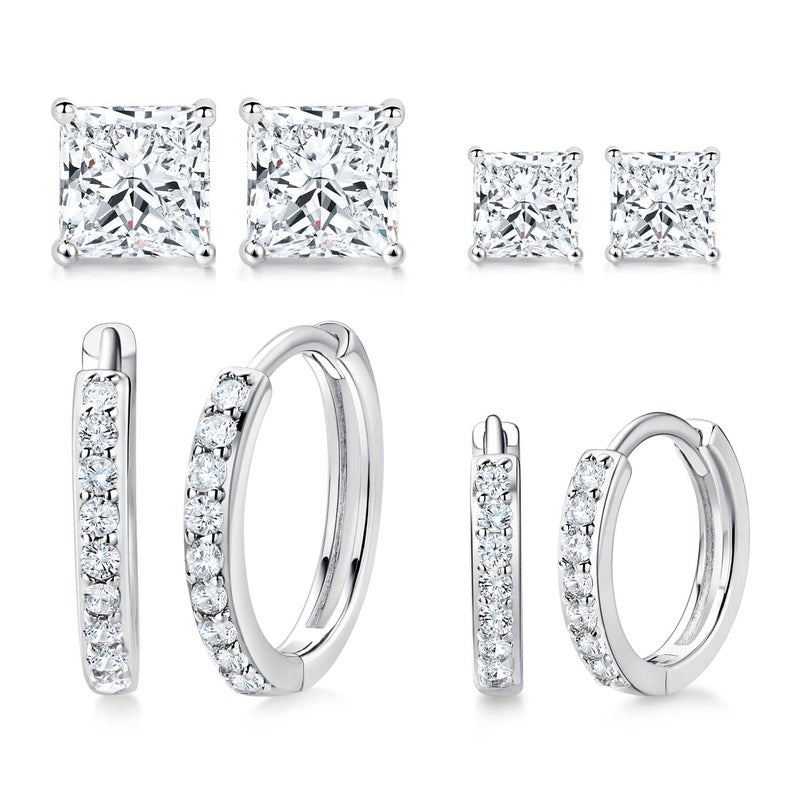 MDFUN 18K White Gold Plated Cubic Zirconia Tiny Huggie Hoop Earrings Pack for women men 4 Pairs - Image 1