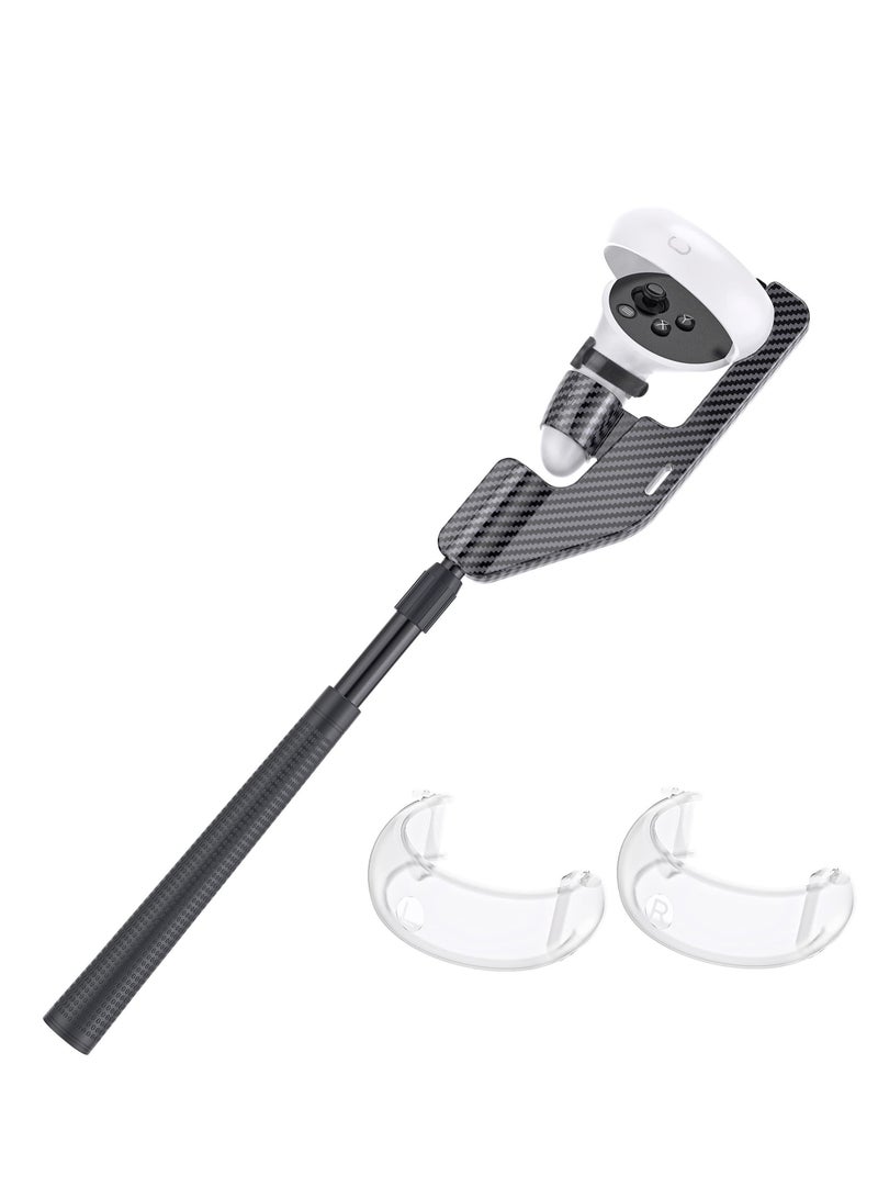 Captaintech VR Golf Club Extension for Oculus Quest 2 VR Golf Club Adapter Grip Accessory with 2 Controller Caps Bonus Carbon Fiber Golf Club Attached to Enhance Immersive VR Gaming Experience - Image 1