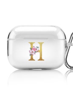 Classic Clear printed Case for Apple Airpods Pro Soft TPU Gel Thin Transparent Flexible Cover - Custom Monogram Initial Letter Floral Pattern Alphabet - H (Clear )