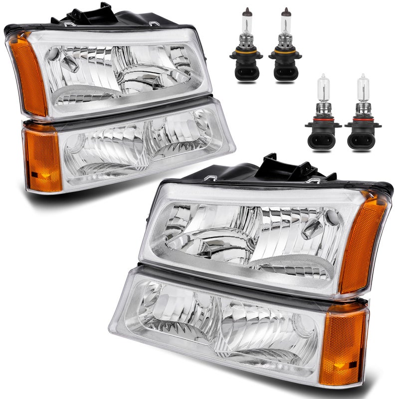 KUIPERAUTO Headlight Assembly Compatible with 2003-2006 Chevy Avalanche/2003-2007 Chevrolet Silverado 1500 2500 3500 Headlamp w/Bulb with Black Housing/Clear Lens/Clear Cornor - Image 1