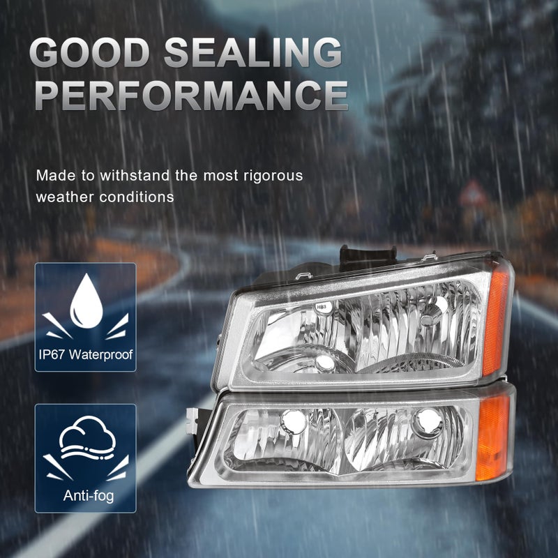 KUIPERAUTO Headlight Assembly Compatible with 2003-2006 Chevy Avalanche/2003-2007 Chevrolet Silverado 1500 2500 3500 Headlamp w/Bulb with Black Housing/Clear Lens/Clear Cornor - Image 4