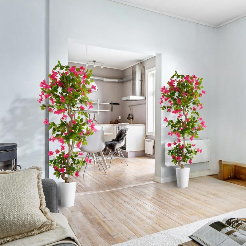 Warmplants 6ft Artificial Bougainvillea Tree, Fake Bougainvillea Pink Flower Silk Plant in White Planter, Faux Blooming Topiary Tree for Indoor Outdoor Home Office Wedding DÃ©cor - Image 3