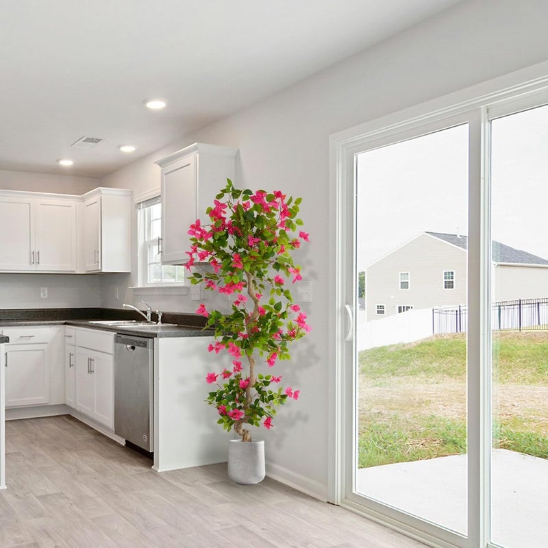 Warmplants 6ft Artificial Bougainvillea Tree, Fake Bougainvillea Pink Flower Silk Plant in White Planter, Faux Blooming Topiary Tree for Indoor Outdoor Home Office Wedding DÃ©cor - Image 5