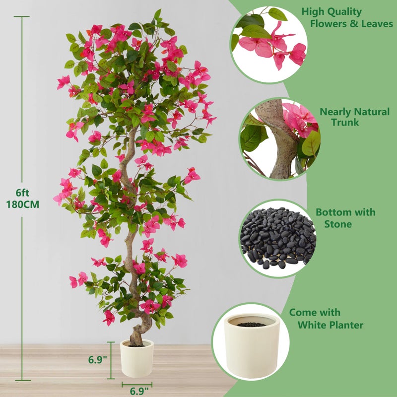 Warmplants 6ft Artificial Bougainvillea Tree, Fake Bougainvillea Pink Flower Silk Plant in White Planter, Faux Blooming Topiary Tree for Indoor Outdoor Home Office Wedding DÃ©cor - Image 2