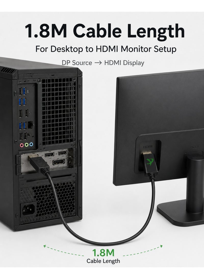FUJISHKA 4K at 30Hz Displayport to HDMI Cable for Desktop Computer and Monitor - 1.8m - Image 3