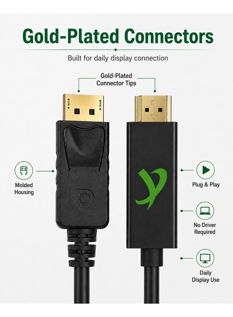 FUJISHKA 4K at 30Hz Displayport to HDMI Cable for Desktop Computer and Monitor - 1.8m - Image 4