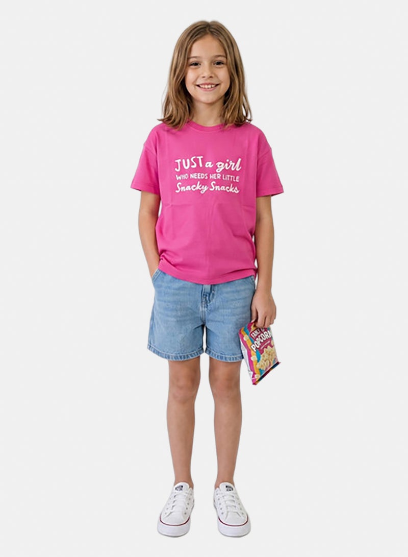 Andora Regular Fit Slip On Printed Girls T-Shirt - Fuchsia - Image 1