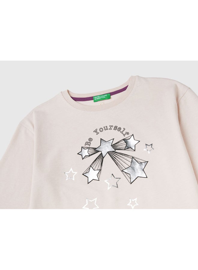 Benetton Printed Long Sleeve Crew Neck T-shirt  - Image 3