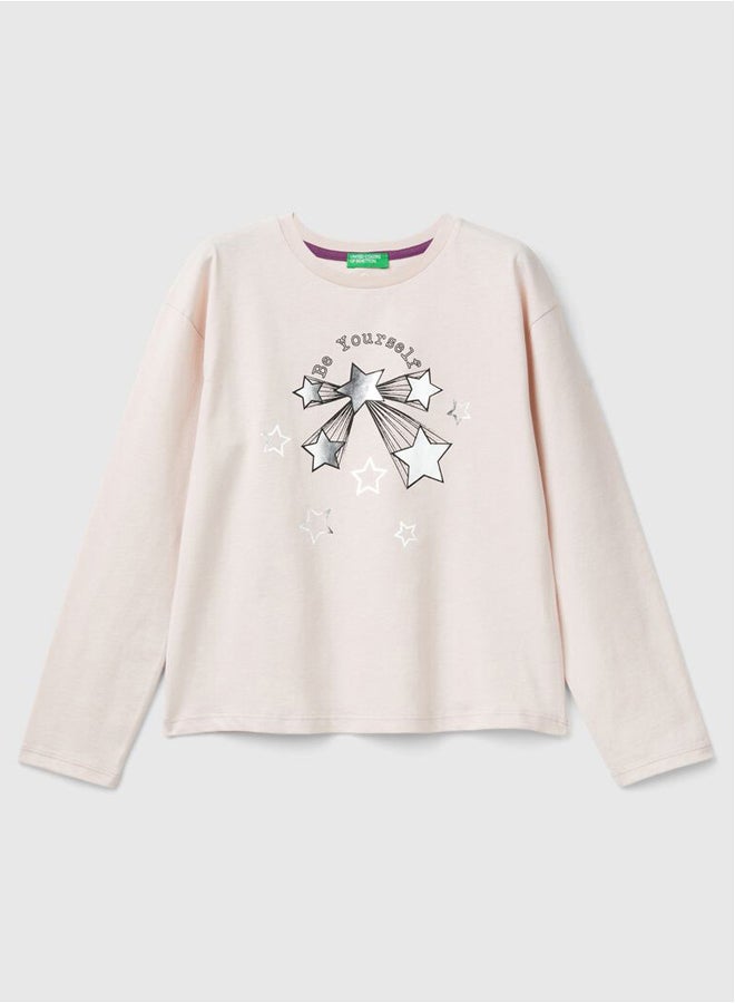 Benetton Printed Long Sleeve Crew Neck T-shirt  - Image 4