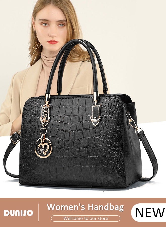 DUNISO Women's Fashion Handbag Faux Leather Crossbody Bag For Women Large Capacity Bow Trim Tote Bags Top Handle Satchel Fashionable Travel Shoulder Bag For Ladies - Image 1