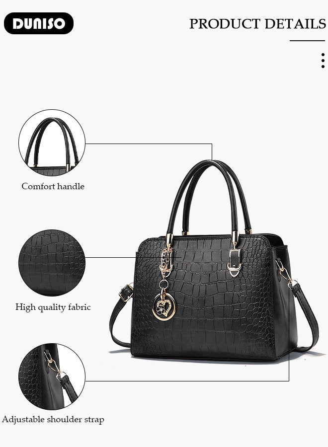 DUNISO Women's Fashion Handbag Faux Leather Crossbody Bag For Women Large Capacity Bow Trim Tote Bags Top Handle Satchel Fashionable Travel Shoulder Bag For Ladies - Image 2