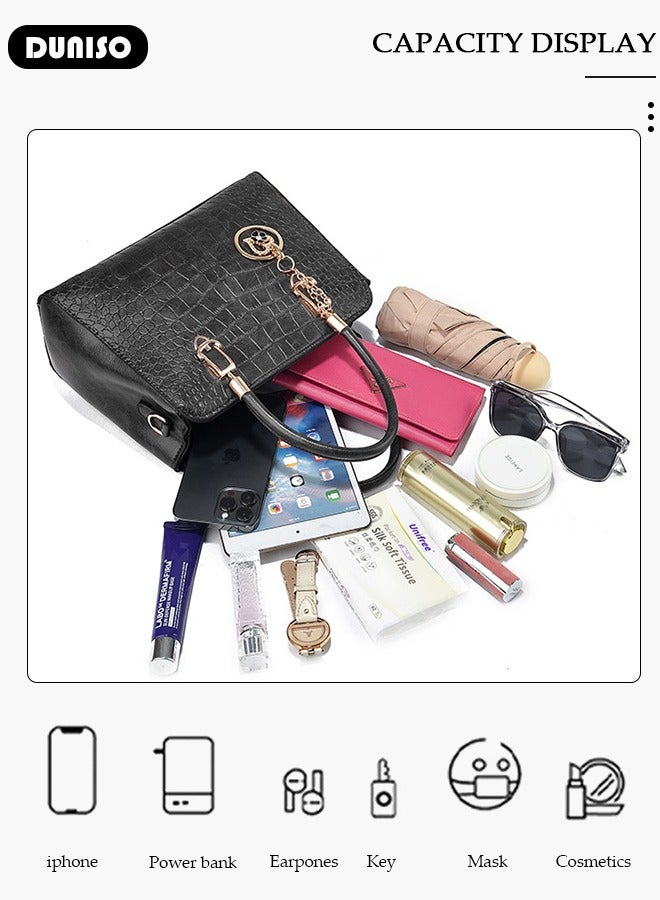 DUNISO Women's Fashion Handbag Faux Leather Crossbody Bag For Women Large Capacity Bow Trim Tote Bags Top Handle Satchel Fashionable Travel Shoulder Bag For Ladies - Image 3