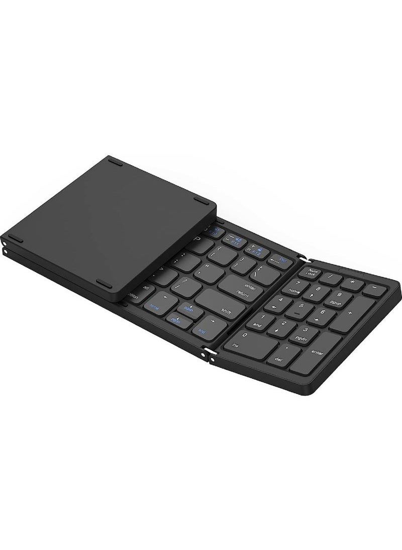 Captaintech Bluetooth Keyboard Folding Wireless Portable Keyboard with Numeric Keypad USB-C Rechargeable for iOS Android Windows System Laptop Tablet Smartphone Device  - Image 1