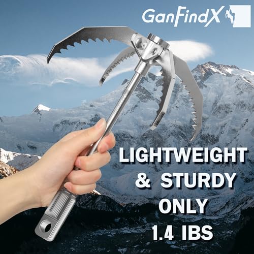 GanFindX PRO Grappling Hook W / 65 FT Rope, Heavy Duty | Folding 4-Claw Survival Claw, Multi-Purpose SUS Sawtooth Hook for Outdoor Camping Hiking Tree Rock Mountain Climbing (Aluminum-Rear Circle) - Image 3