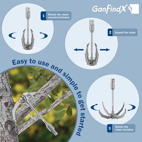 GanFindX PRO Grappling Hook W / 65 FT Rope, Heavy Duty | Folding 4-Claw Survival Claw, Multi-Purpose SUS Sawtooth Hook for Outdoor Camping Hiking Tree Rock Mountain Climbing (Aluminum-Rear Circle) - Image 5