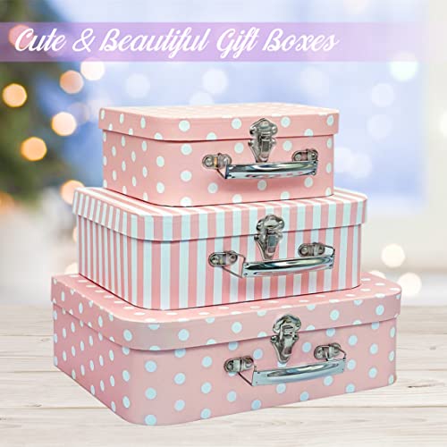 Amedoo Paperboard Suitcases Set of 3 Decorative Boxes, Compatible with Barbie Storage Organizer, Doll Clothes, Toys, Photos, Accessories, Hat, Cute Storage Gift Boxes for Kids Girls Home Decoration - Image 2