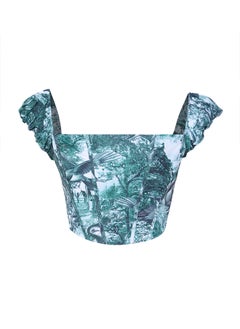trendyol Green-Multicolored Crop Lined Corset Detailed Floral Patterned Woven Poplin Bustier TPRSS23BS00063  - Image 1