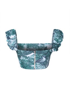 trendyol Green-Multicolored Crop Lined Corset Detailed Floral Patterned Woven Poplin Bustier TPRSS23BS00063  - Image 2