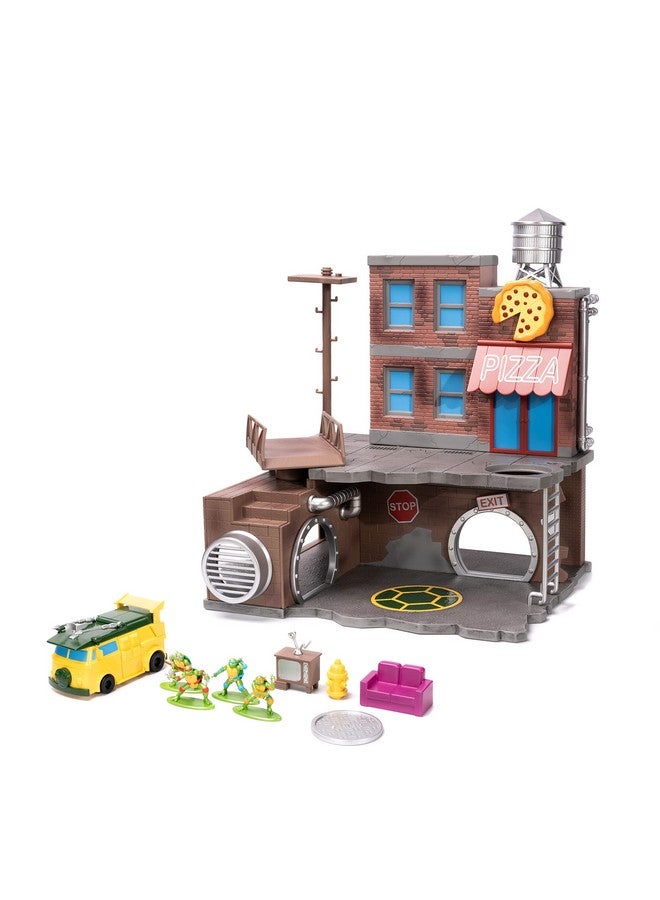 Jada Toys سلاحف النينجا المراهقون مشهد نانو من مخبأ السلاحف مع شخصيات قابلة للجمع مصنوعة من الصب، 1.65 بوصة، ألعاب للأطفال والبالغين - Image 1