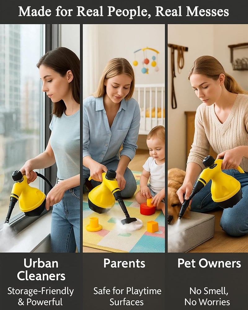 ALLESM Steam Cleaner Handheld 1500W High Pressure Portable Steamer for Home Kitchen Bathroom Sofa Carpet Floor, Fast Heating, Chemical Free, Multi-Purpose with 10 Accessories, Pet Safe Upholstery Tool - Image 5
