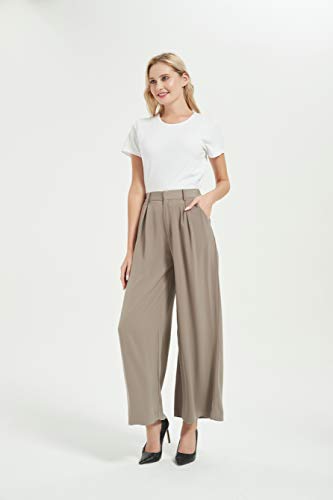 Tronjori Women High Waist Casual Wide Leg Long Palazzo Pants Trousers Regular Size(M,Mocha) - Image 5