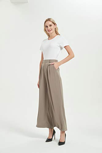Tronjori Women High Waist Casual Wide Leg Long Palazzo Pants Trousers Regular Size(M,Mocha) - Image 3