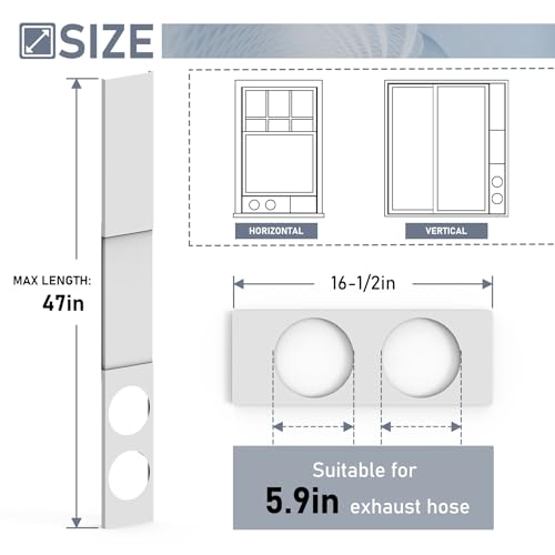 Flamorrow Dual Hose Portable Air Conditioner Window Kit, 5.9" Diameter Adjustable Window Seal Plates with Foam Seal Strip, Sliding AC Window Vent Kit for Exhaust Hose, White - Image 2