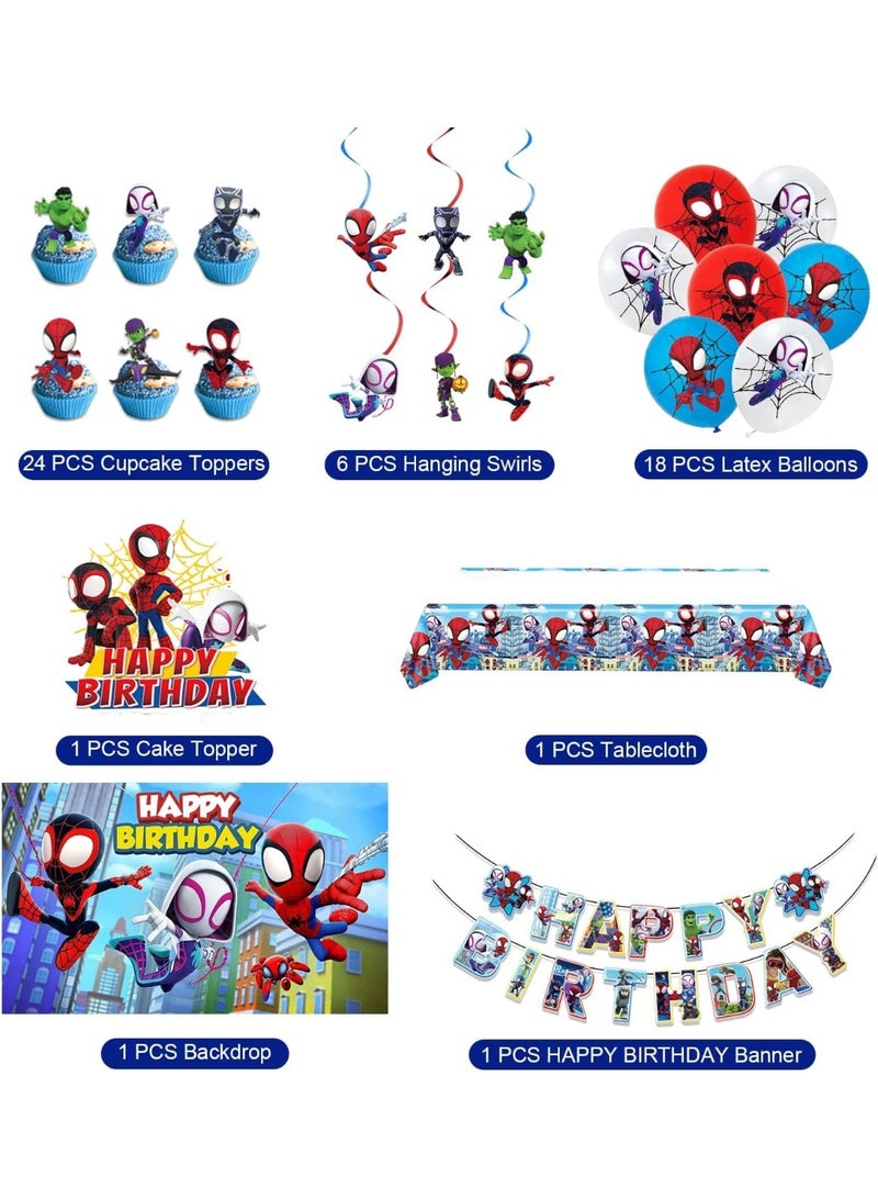 KASTWAVE Spidey and His Amazing Friends Birthday Party Decorations, Party Supplies Set Include Banner, Backdrop, Balloons, Hanging Swirls, Tablecloth for Boys Girls Spidey Theme Party - Image 4